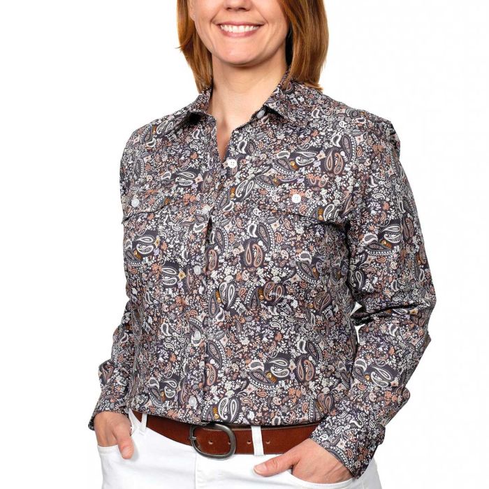 Just Country Abbey Print Shirt - Full Button - Chocolate Paisley