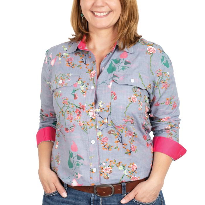 Just Country Abbey Print Shirt - Full Button - Grey Geraniums