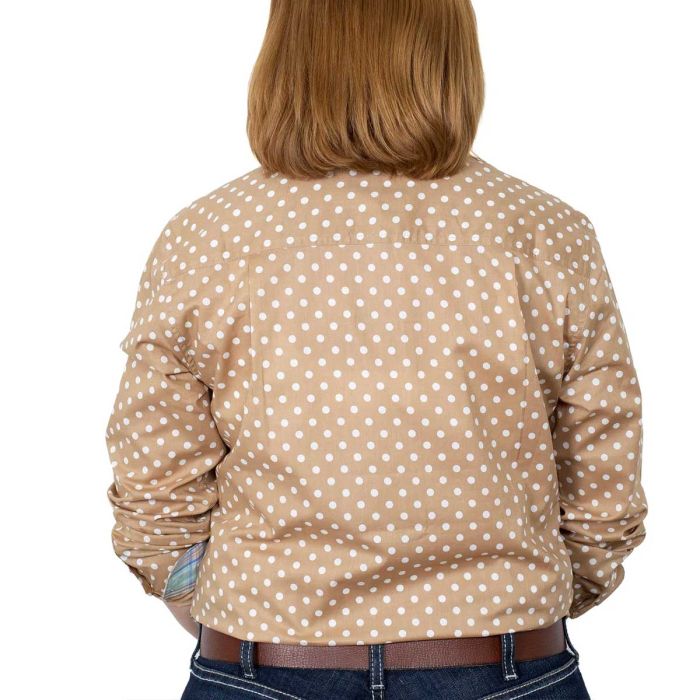 tan polka dot top
