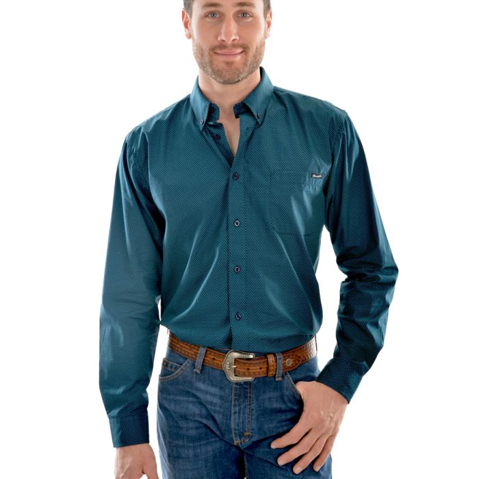 Wrangler Mens Denver Print Long Sleeve Shirt