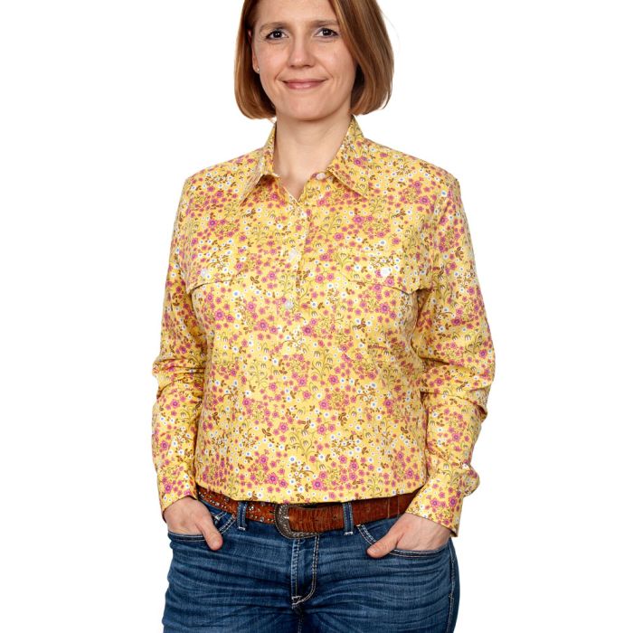 Just Country Georgie Print Shirt - 1/2 Button - Yellow Primrose