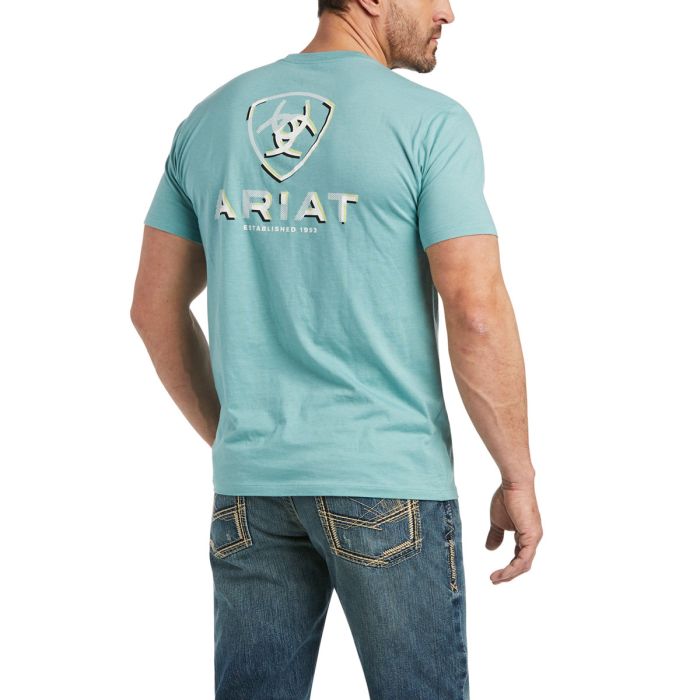 Ariat Mens Glitch Tee - Oil Blue Heather - Sz M Only