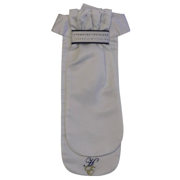 Huntington Stock Tie Two Row Crystals with Navy Binding - White