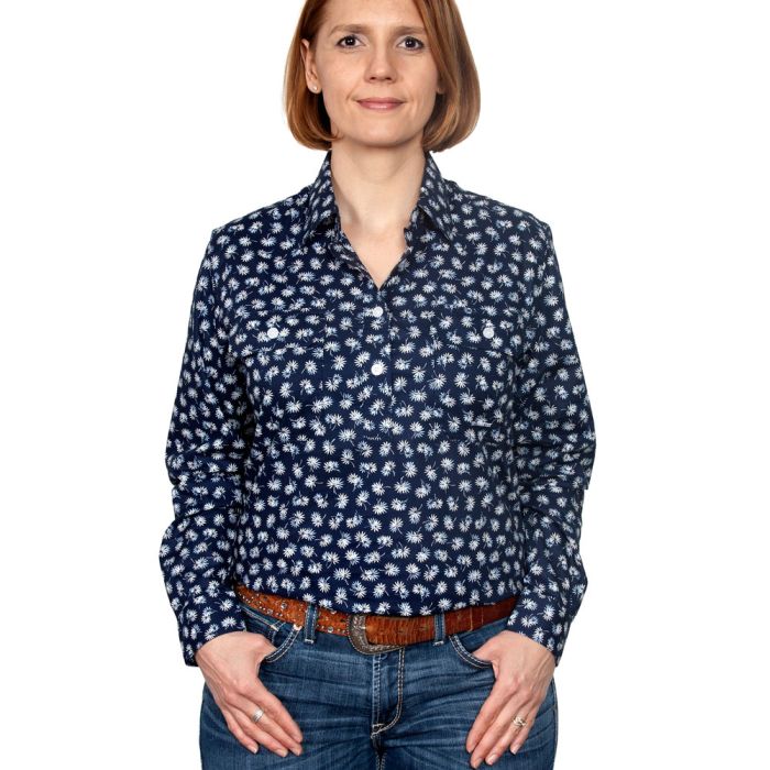 Just Country Georgie Print Shirt - 1/2 Button - Navy Dandelions - Sz 8 Only