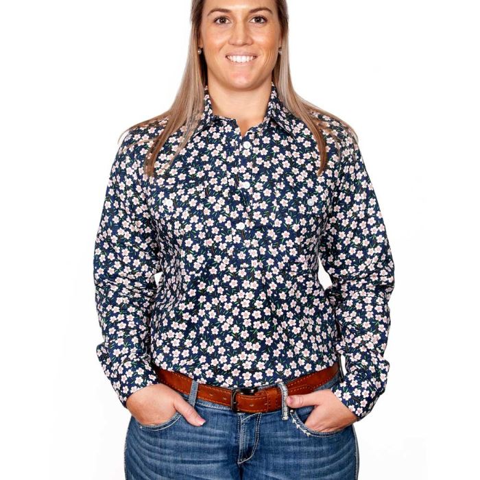 Just Country Georgie Print Shirt - 1/2 Button - Navy Floral