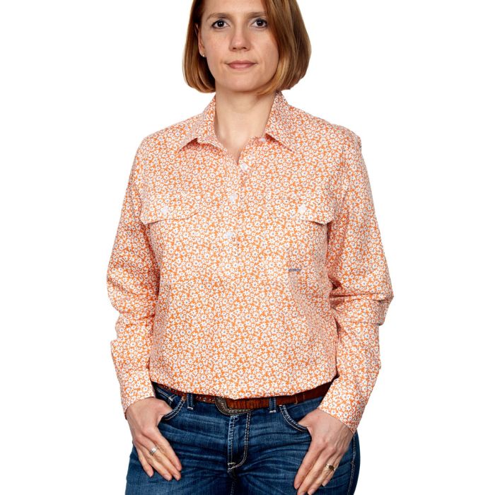 Just Country Georgie Print Shirt - 1/2 Button - Tangerine Daisys