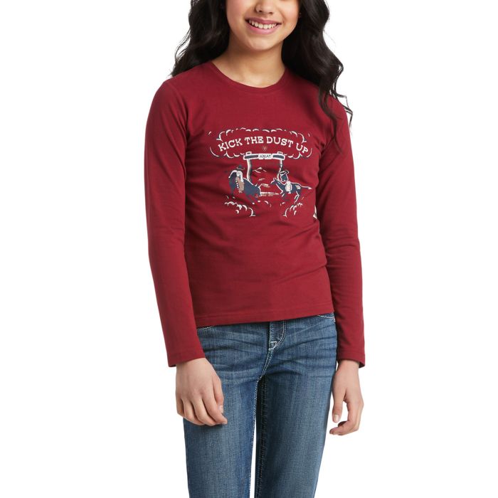 Ariat Girls REAL Kick The Dust Up L/S Tee - Rhubarb