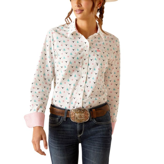 Ariat Kirby Wrinkle Resistant Shirt - Steer Garden - Sz S & M Only