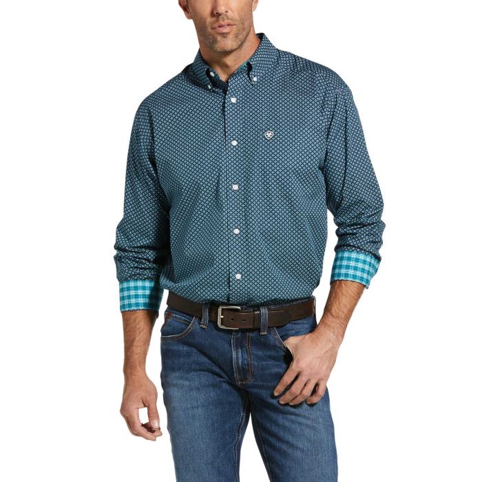 Ariat Men's Wrinkle Free Lakehurst Classic Fit Long Sleeve Shirt - Petrol Blue