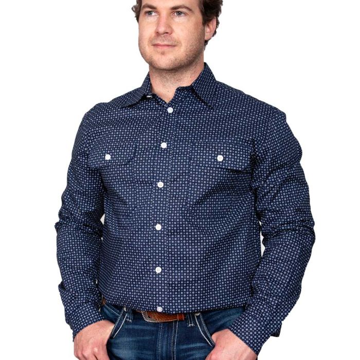 Just Country Austin Full Button Navy Pattern Workshirt