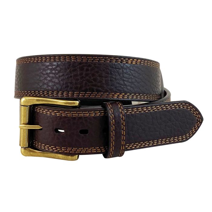 Roper Mens Belt -1.5" Pebble Grain Triple Stitch Belt - Dark Brown