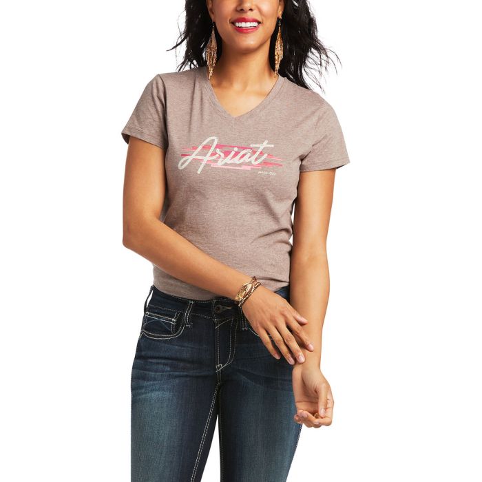 Ariat Ladies Real Logo Script Tee Iron Heather -  Sz M Only