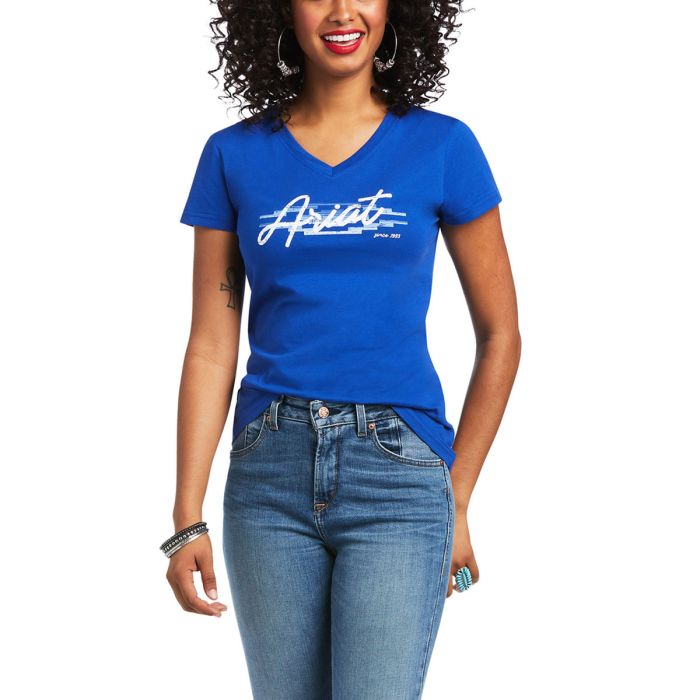 Ariat Ladies Real Logo Script Tee Mazarine - Sz S & XL Only