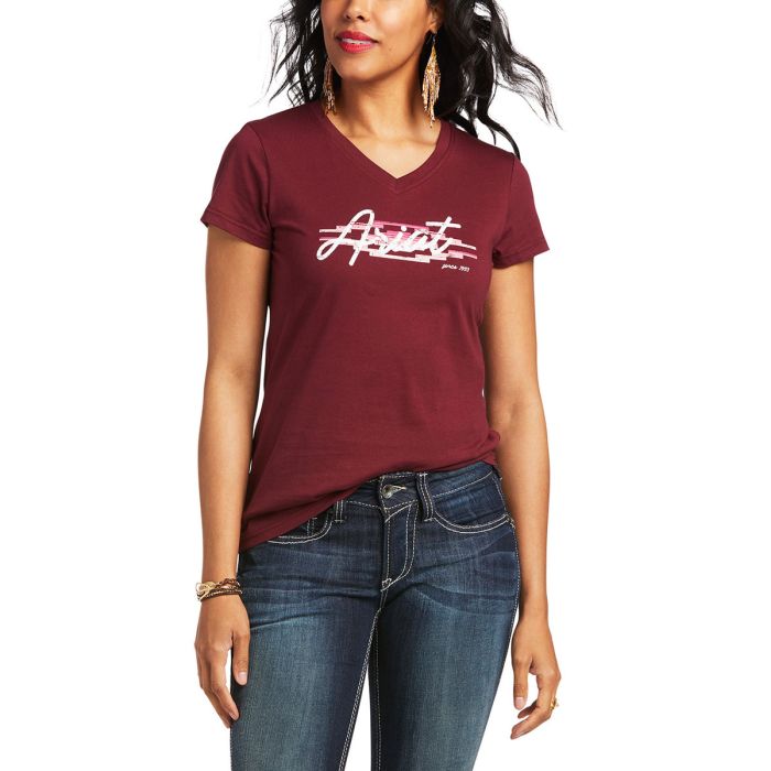 Ariat Ladies Real Logo Script Tee Zinfandel