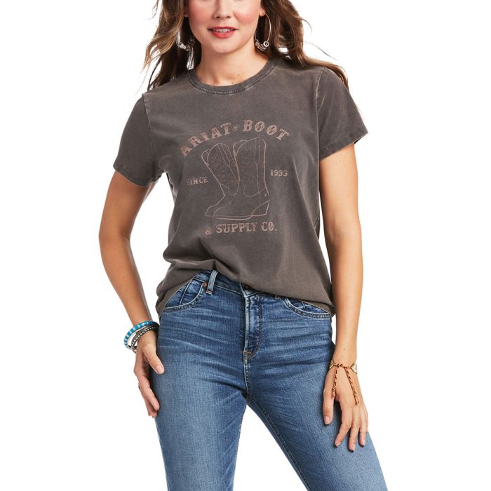 Ariat Ladies Real Ariat Boot Co. Tee - Charcoal Mineral Wash