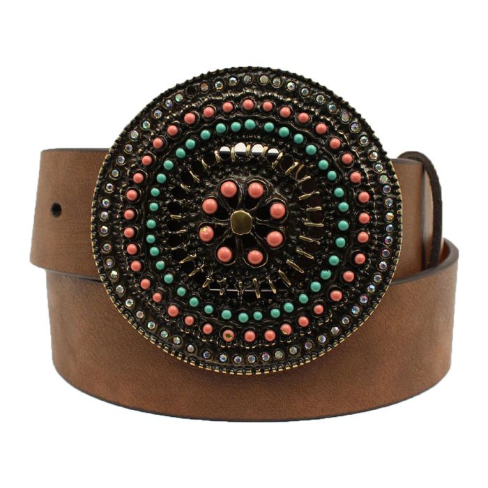 Ariat Womens Light Brown Belt with Round Beaded Buckle