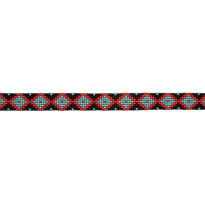 Sunbody Hatband - 9 Czech Bead Stretch 5/8" - Black / Red Turquoise Diamond