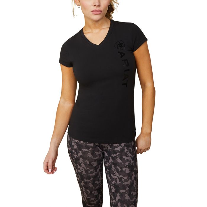 Ariat Ladies Vertical Logo Tee - Black - Sz XS Only