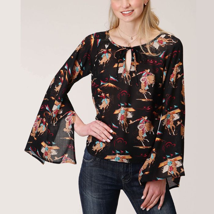 Roper Ladies West Made Collection Longsleeve Blouse - Black Print