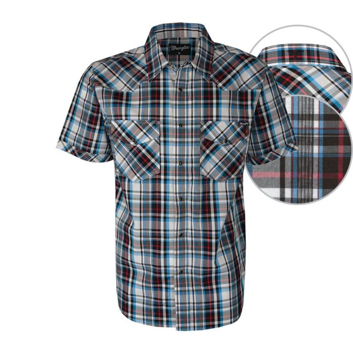 Mens Casual Clothing - Wrangler Mens Beckett Short Sleeve Check Shirt