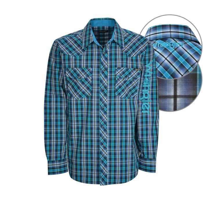 Wrangler Mens Cohen Check Logo Long Sleeve Shirt