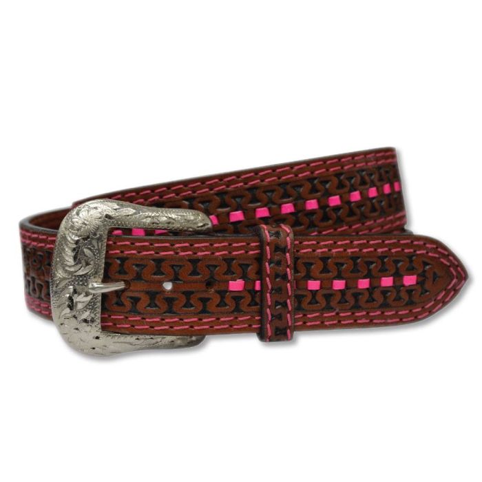 Twisted X Leather Belt - Cognac / Pink