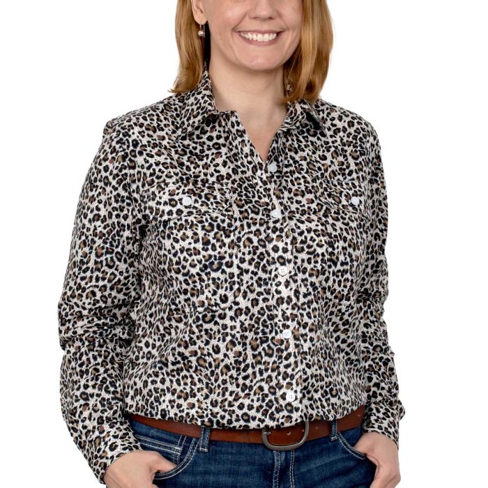 Just Country Abbey Print Shirt - Full Button - Stone Cheetah -  Sz 8, 10 & 12 Only