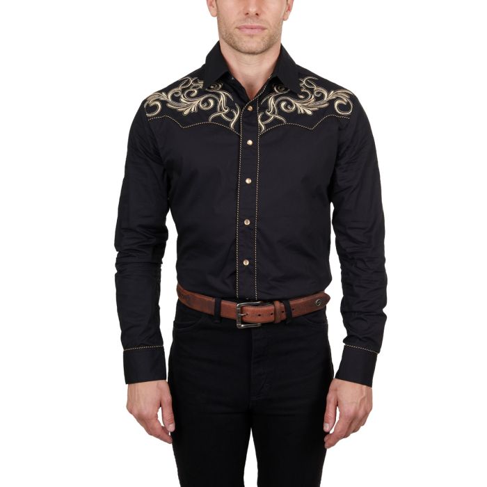 Wrangler Mens Adam Embroidered Shirt - Black - Sz S Only