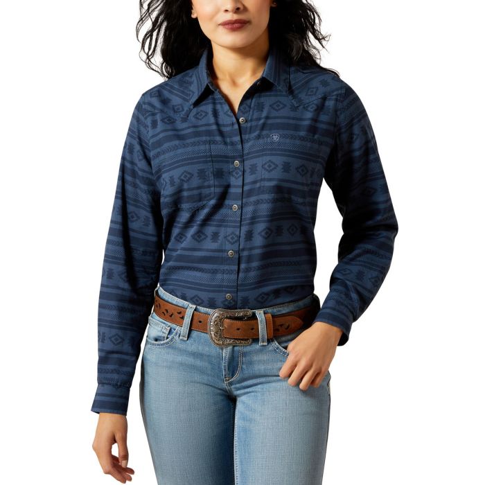 Ariat Ladies Real Billie Jean Long Sleeve Shirt - Vintage Indigo Southwest