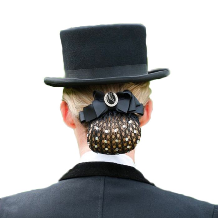 Show Bow Hair Net Black Horsehead w/Crystals