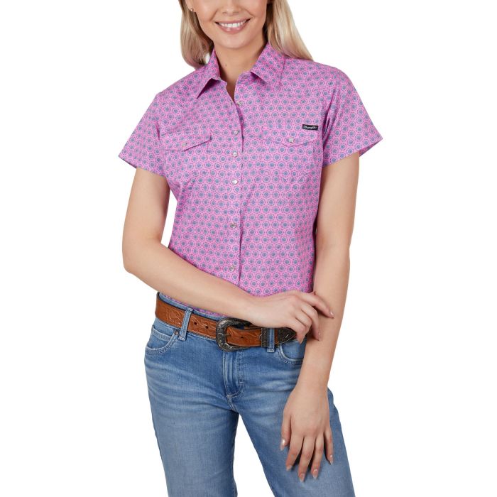 Wrangler Women’s Carly Print Western Short Sleeve Shirt - Sz 14 Only