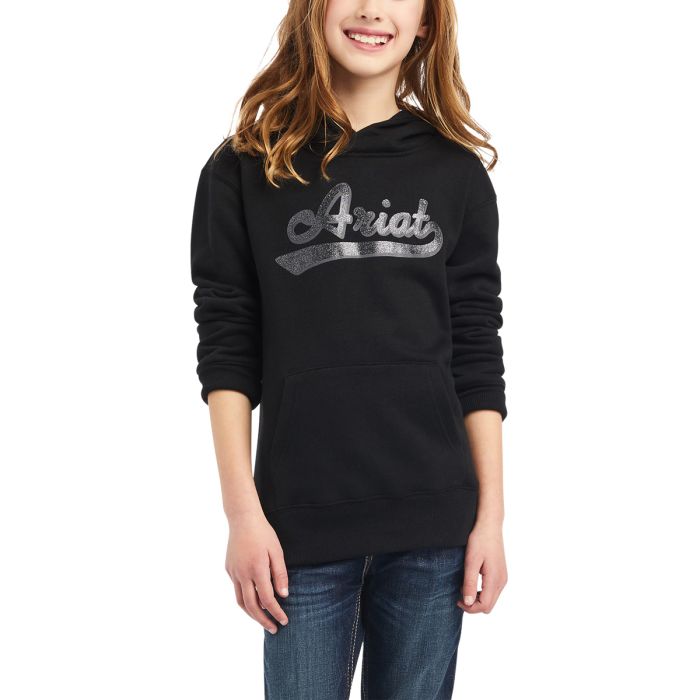 Ariat Girls REAL Glitter Logo Hoodie -  Black