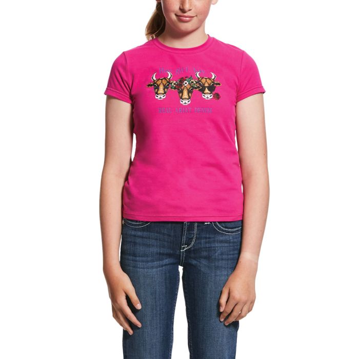 Ariat Girls Real Hay Girl Tee - Rose Hibiscus