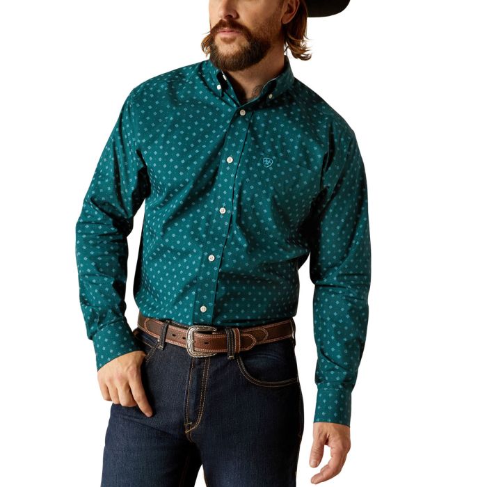 Ariat Men's Wrinkle Free Gunnar Classic Fit Shirt - Deep Teal