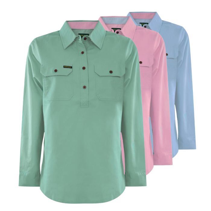 Hard Slog Ladies Light Drill Half Placket L/S Shirt