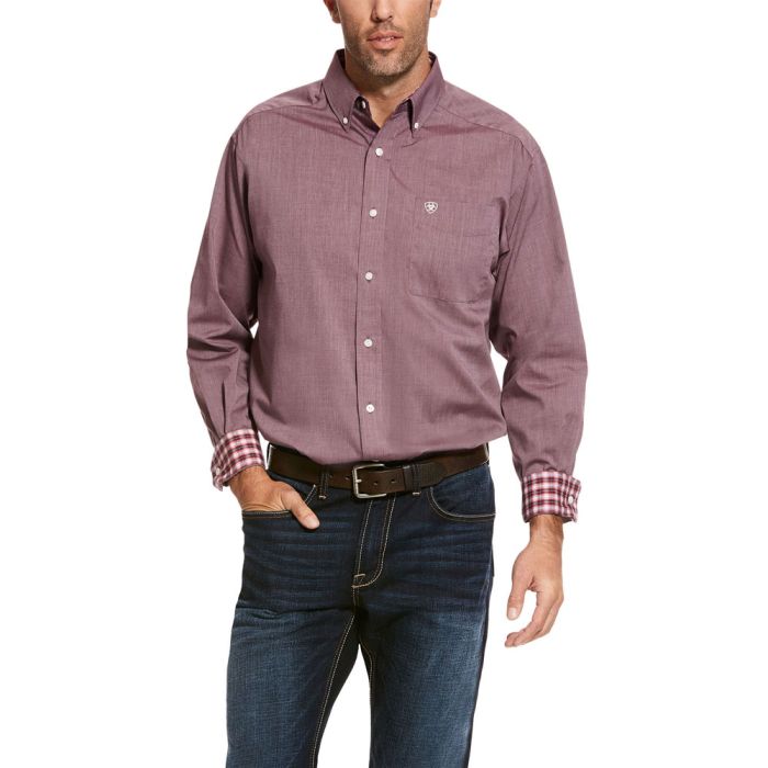 Ariat Men's Wrinkle Free Solid Pinpoint Shirt - Merlot Velvet