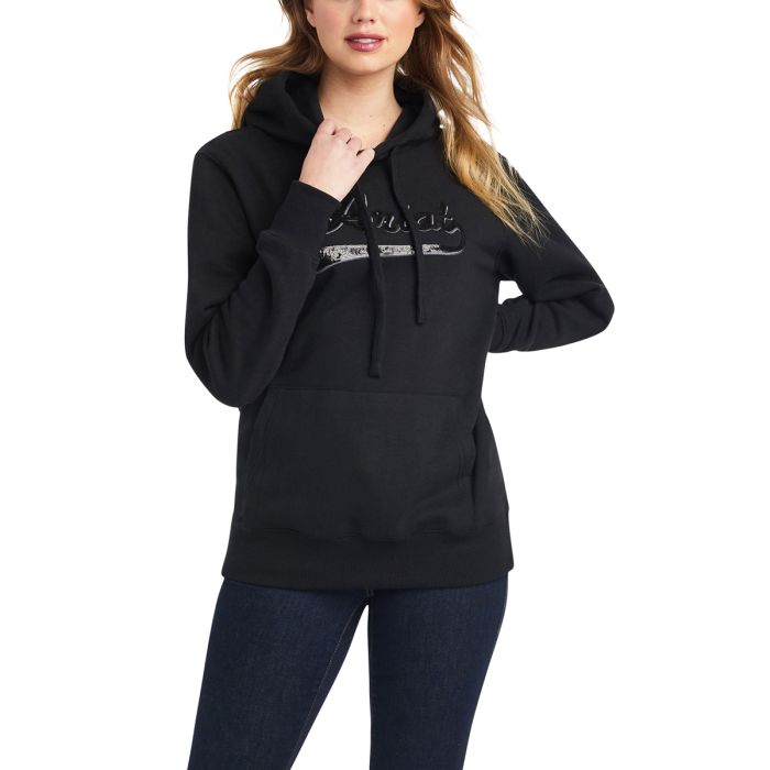 Ariat Ladies REAL Sequin Logo Hoodie - Black - Sz XS & S Only