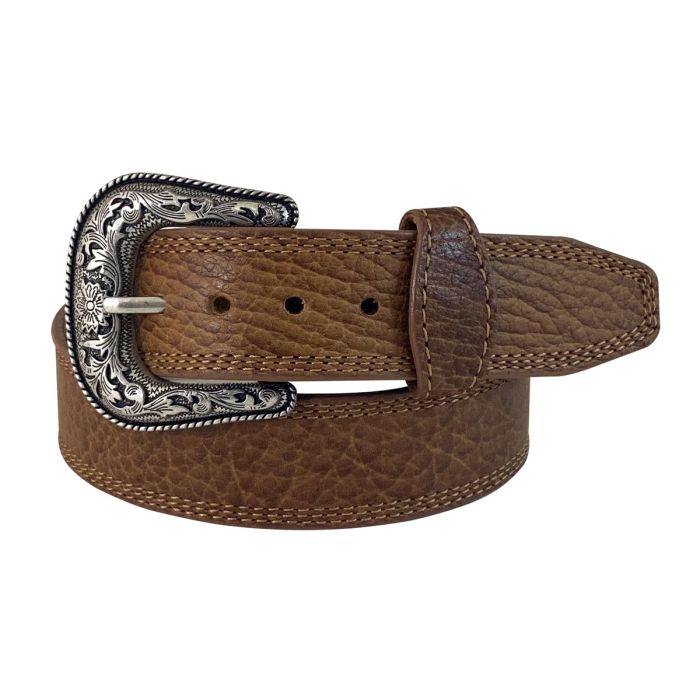 Roper Mens Belt - Distressed Leather - American Bison - Honey