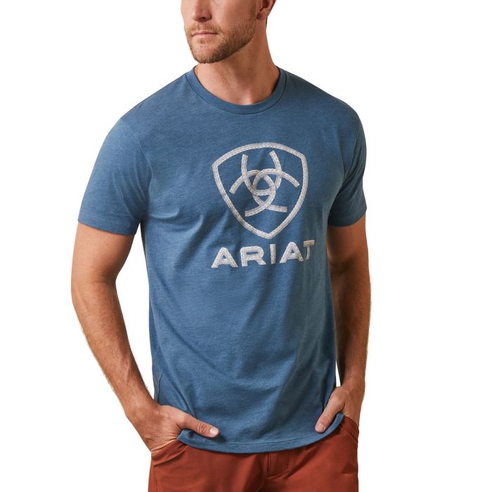 Ariat Mens Steel Bar Logo Tee - Steel Blue - Sz M & L Only