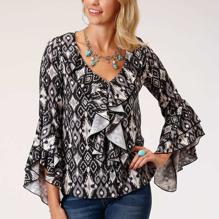 Roper Ladies Studio West Collection Long Sleeve Blouse - Black Print