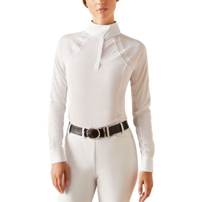 Ariat Ladies Sunstopper Pro 3.0 Long Sleeve Show Shirt - White / Kamron