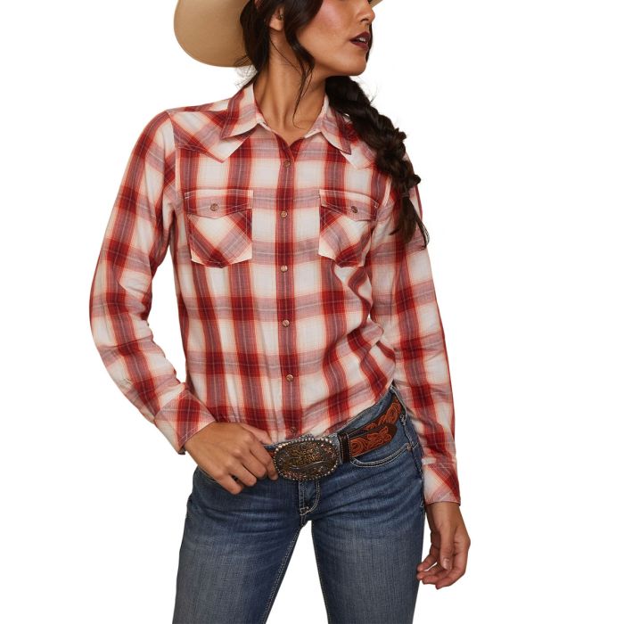 Ariat Ladies Tulsa Long Sleeve Snap Shirt - Tulsa Red Plaid Sz XS, XL & XXL Only
