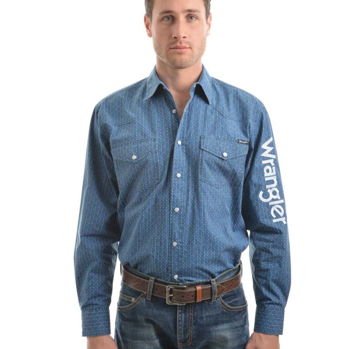 Wrangler Mens Logo Kade Print Long Sleeve Shirt
