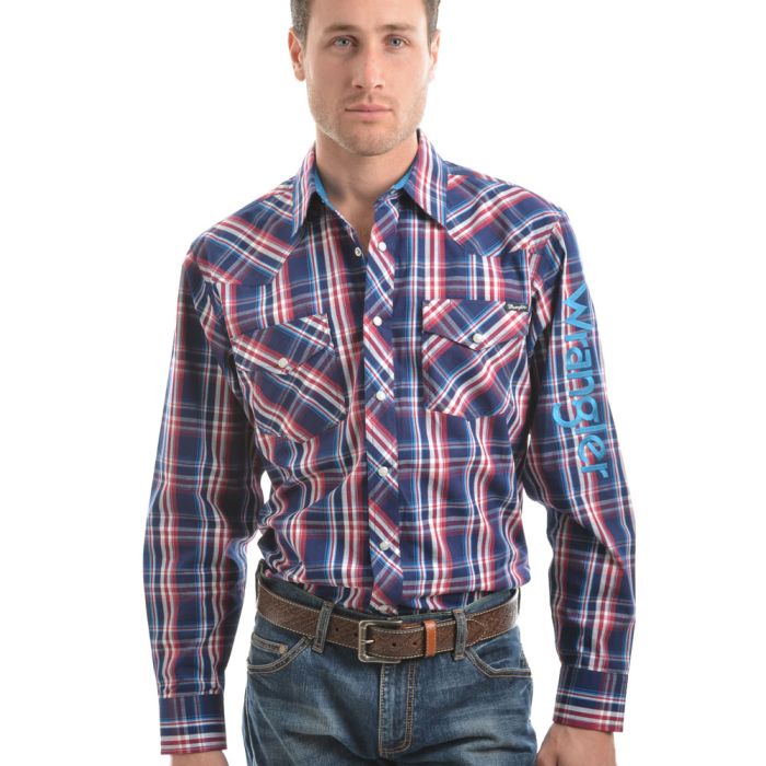 Wrangler Mens Logo Stirling Check Long Sleeve Shirt