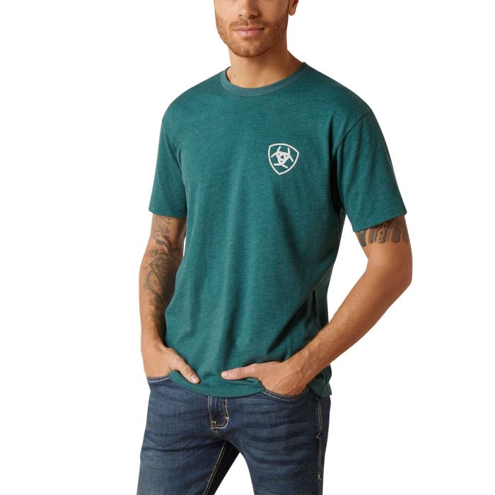 Ariat Mens Western Wheat Tee - Dark Teal Heather -  Sz S Only
