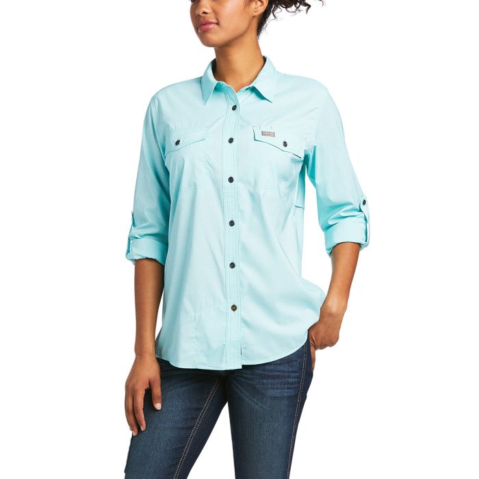 Ariat Ladies REBAR Made Tough Venttek Durastretch L/S Work Shirt - Aqua Sky Heather -  Sz XL Only