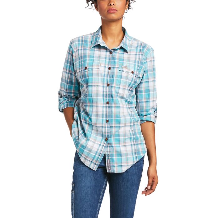 Ariat Womens REBAR Made Tough Durastretch L/S Work Shirt - Hyrdro -  Sz XL & XXL Only