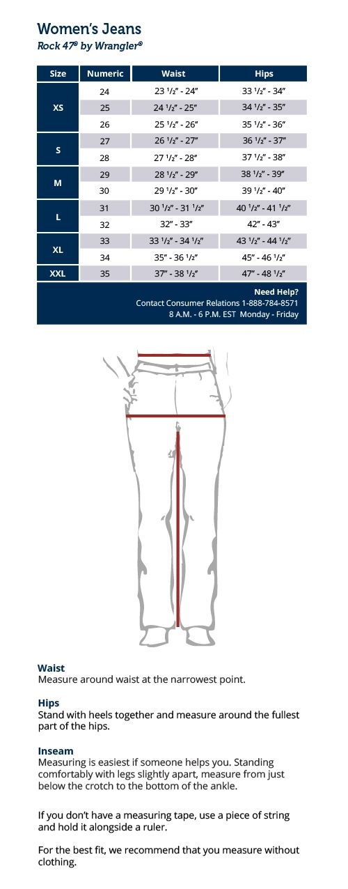 Rock 47 Ladies Jeans Sizing Chart